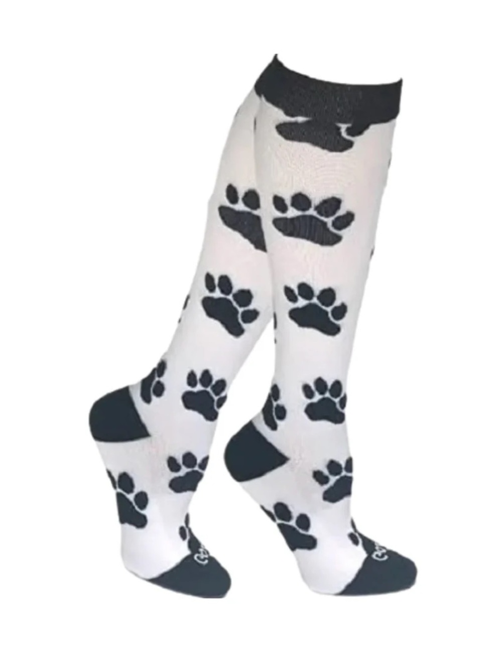 White Compression Socks with Black Paw Prints 15-20mmHg unisex
